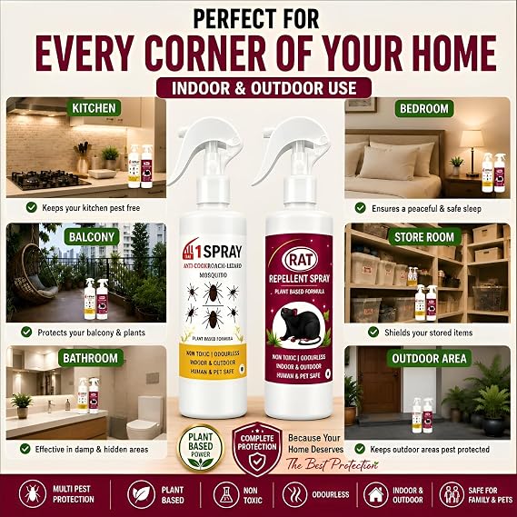 All-in-One Pest Control Combo | Rodent, Cockroach, Ant & Lizard Repellent Spray for Complete Home Safety