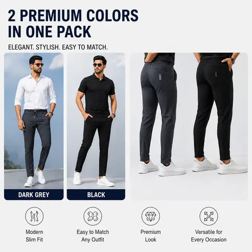 Premium Men's High Stretch Lycra Pants Combo (Black + Grey)