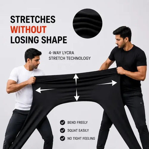 Premium Men's High Stretch Lycra Pants Combo (Black + Grey)