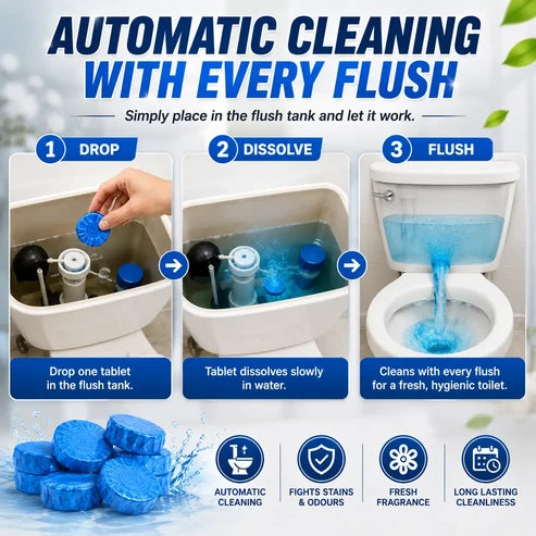 Automatic Toilet Cleaner Tablets – 70 Pcs | Flush Tank Cleaning Tablets for Fresh & Hygienic Toilet | Long-Lasting Freshness